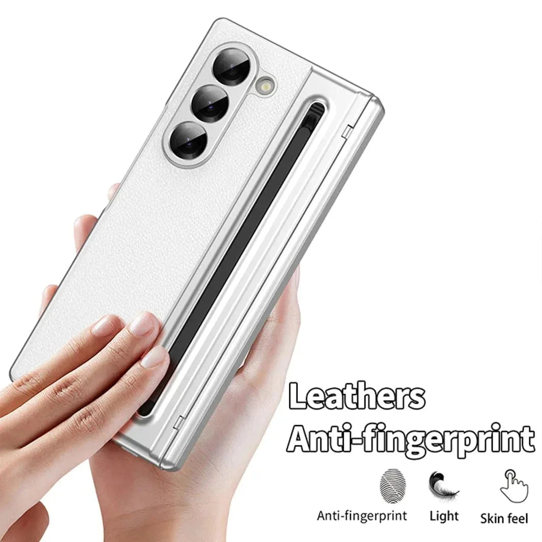 Electroplating Leather Texture Case With Pen Slot for Samsung Z Fold7