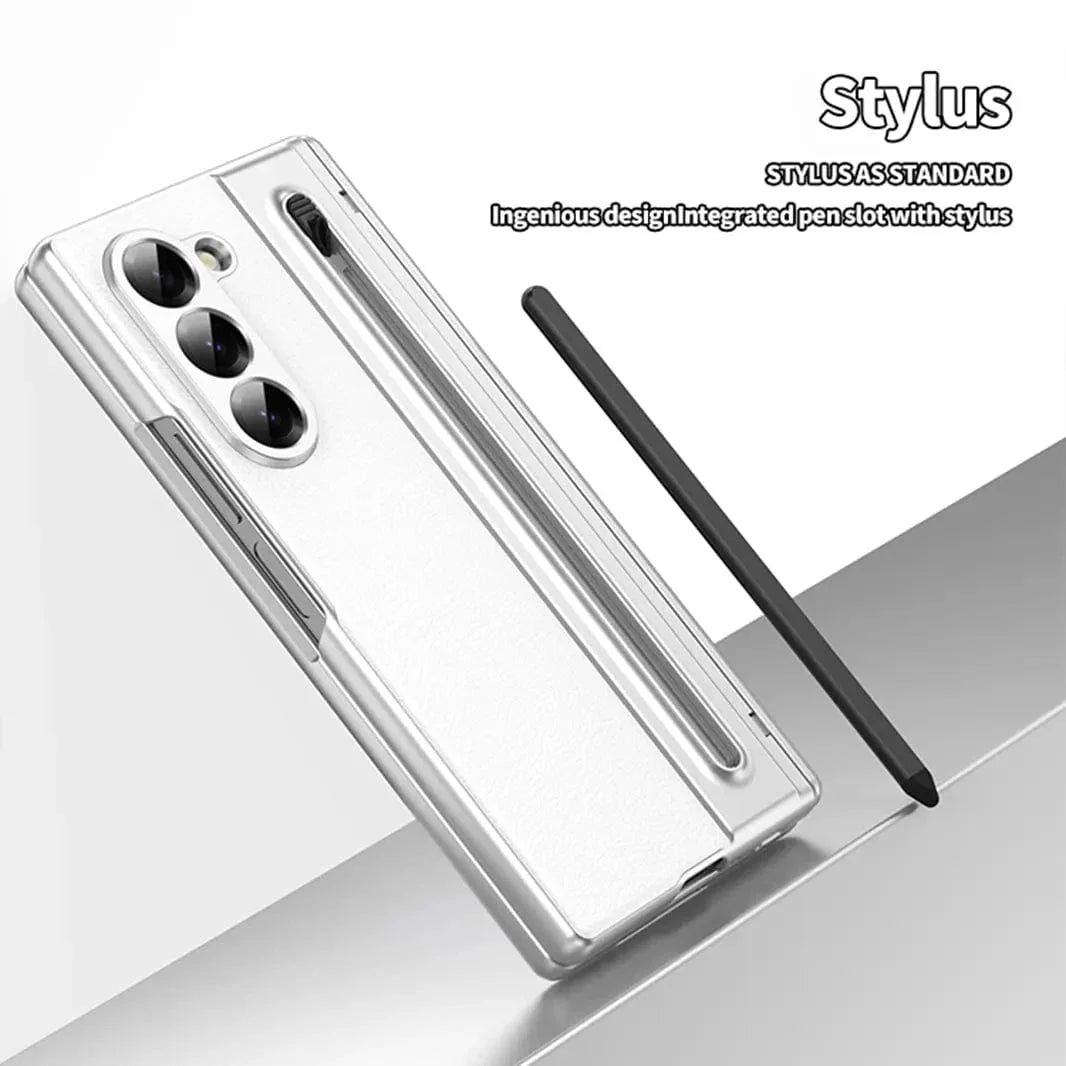 Electroplating Leather Texture Case With Pen Slot for Samsung Z Fold6