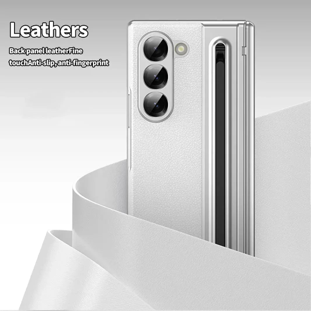 Electroplating Leather Texture Case With Pen Slot for Samsung Z Fold6