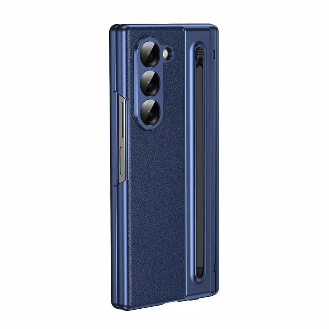 Electroplating Leather Texture Case With Pen Slot for Samsung Z Fold6