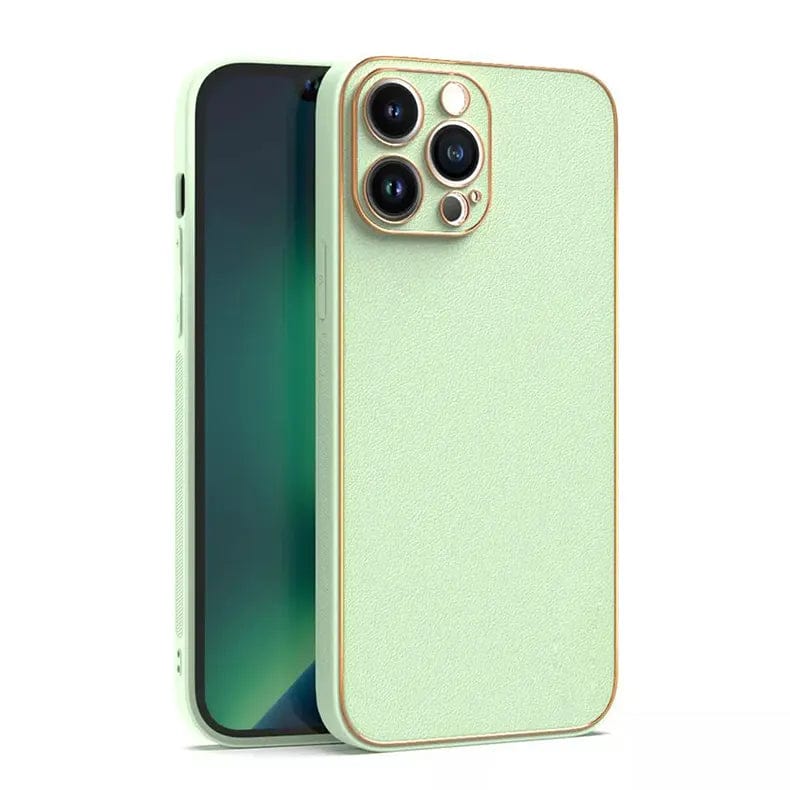 Electroplating Leather Texture Case for iPhone 12 Pro Lime Green Back Cases