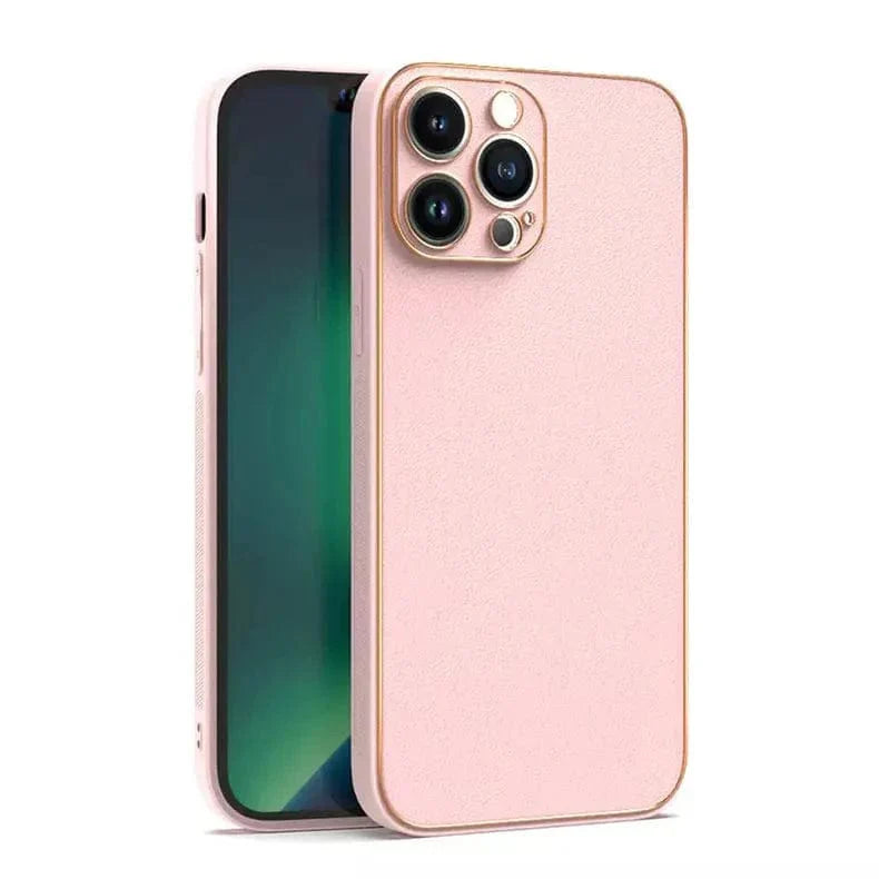 Electroplating Leather Texture Case for iPhone 14 Pro Pink Back Cases