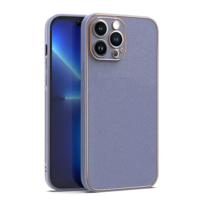 Electroplating Leather Texture Case for iPhone 12 Pro Purple Back Cases