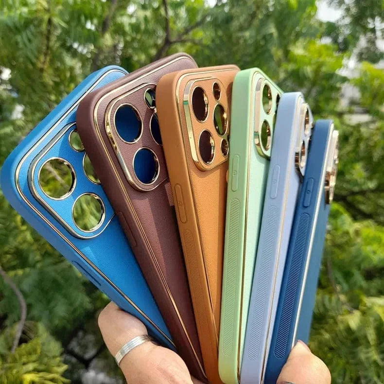 Electroplating Leather Texture TPU Edge Hard Case for iPhone 12