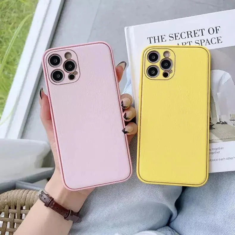 Electroplating Leather Texture TPU Edge Hard Case for iPhone 12 Pro