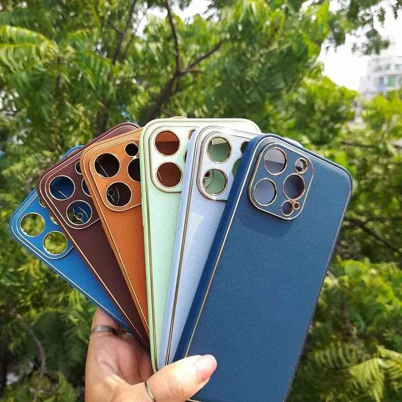Electroplating Leather Texture TPU Edge Hard Case for iPhone 13