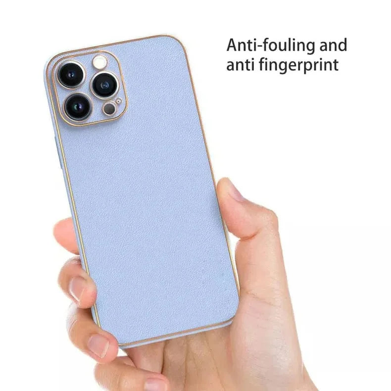 Electroplating Leather Texture TPU Edge Hard Case for iPhone 13
