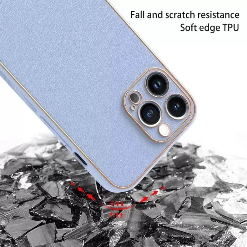 Electroplating Leather Texture TPU Edge Hard Case for iPhone 13