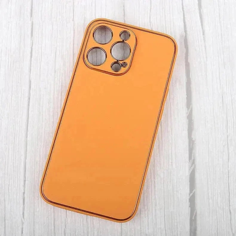 Electroplating Leather Texture TPU Edge Hard Case for iPhone 13