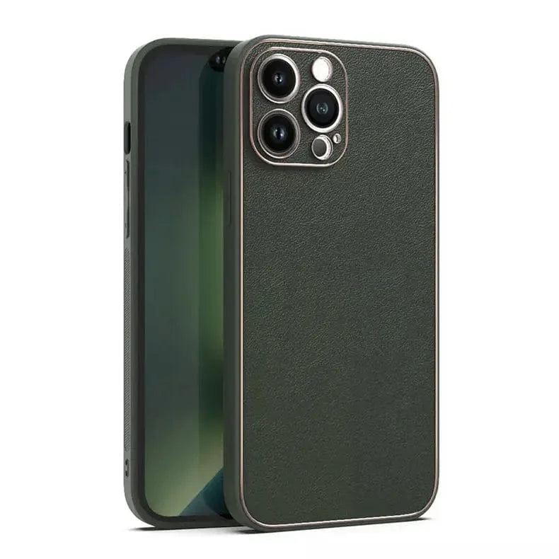 Electroplating Leather Texture TPU Edge Hard Case for iPhone 13 Pro