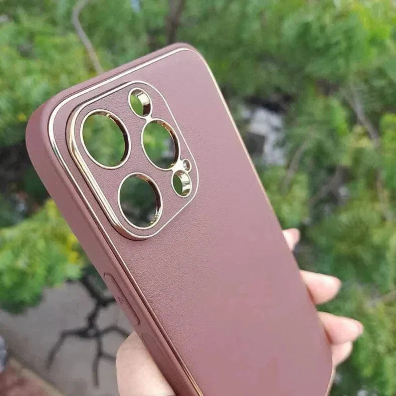 Electroplating Leather Texture TPU Edge Hard Case for iPhone 13 Pro