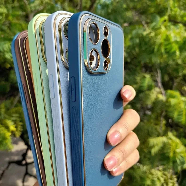 Electroplating Leather Texture TPU Edge Hard Case for iPhone 13 Pro