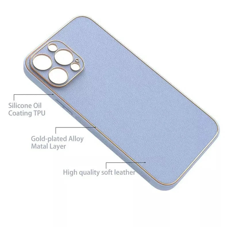 Electroplating Leather Texture TPU Edge Hard Case for iPhone 13 Pro