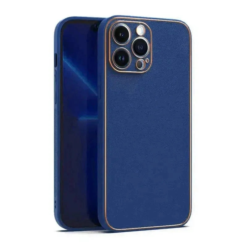 Electroplating Leather Texture TPU Edge Hard Case for iPhone 13 Pro Max