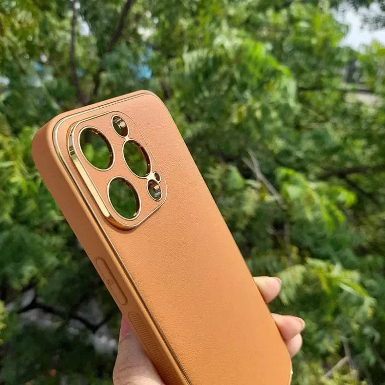 Electroplating Leather Texture TPU Edge Hard Case for iPhone 13 Pro Max