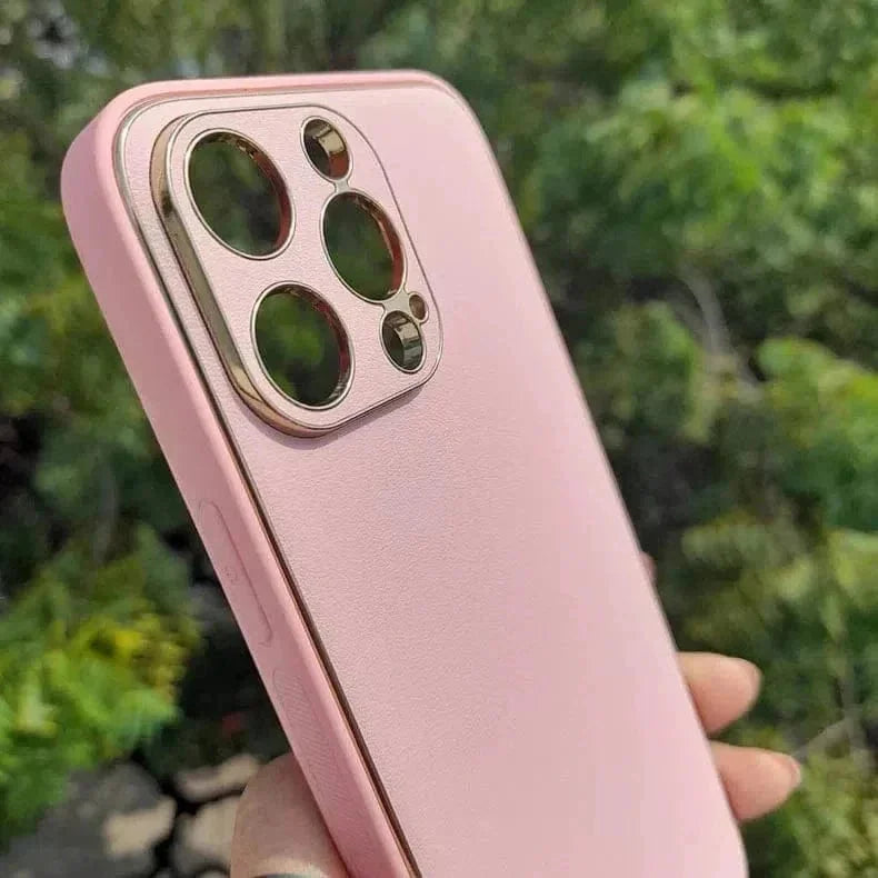 Electroplating Leather Texture TPU Edge Hard Case for iPhone 14 Plus