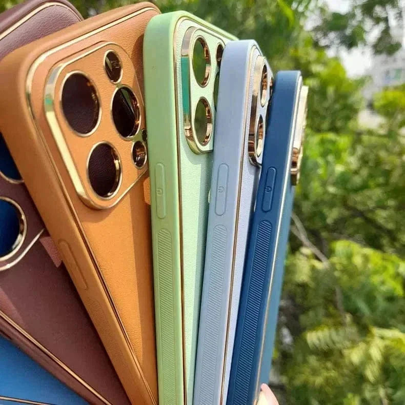 Electroplating Leather Texture TPU Edge Hard Case for iPhone 14 Plus