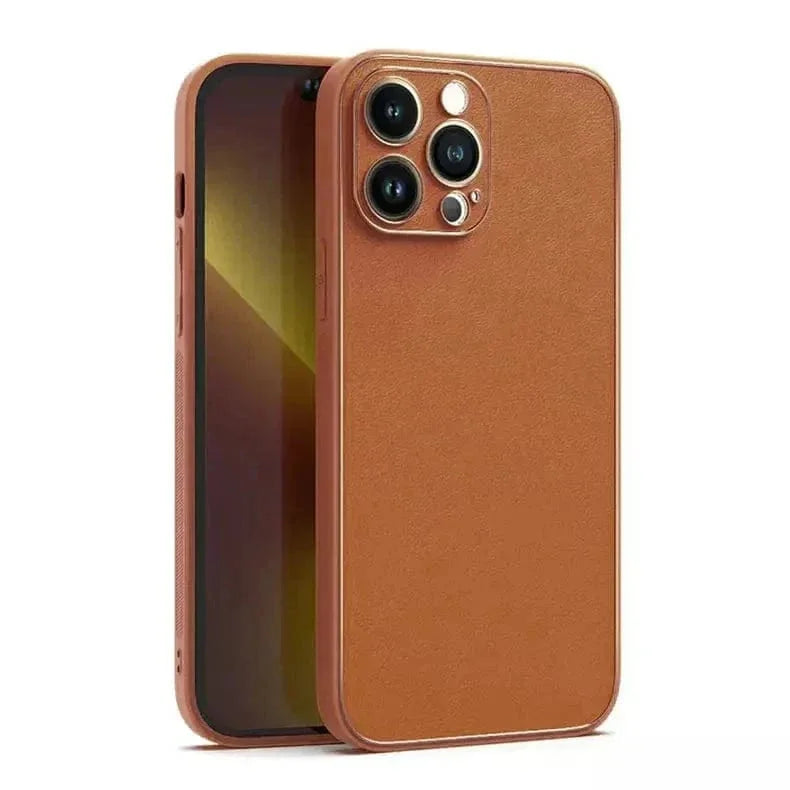 Electroplating Leather Texture TPU Edge Hard Case for iPhone 14 Pro