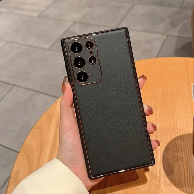 Electroplating PU Leather TPU Edge Hard Case for Samsung s20 Plus