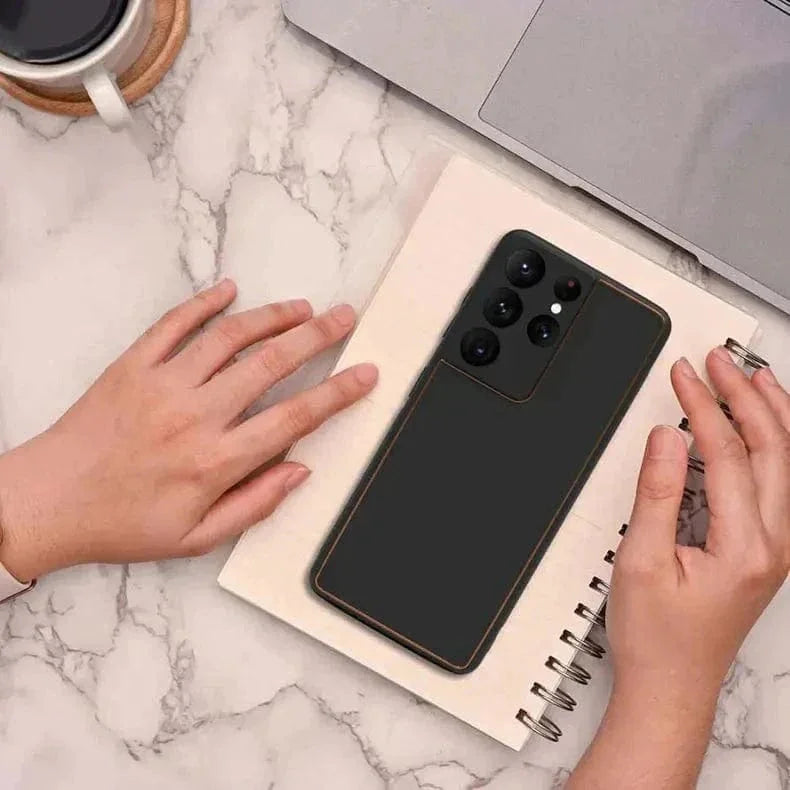 Electroplating PU Leather TPU Edge Hard Case for Samsung S21 Ultra