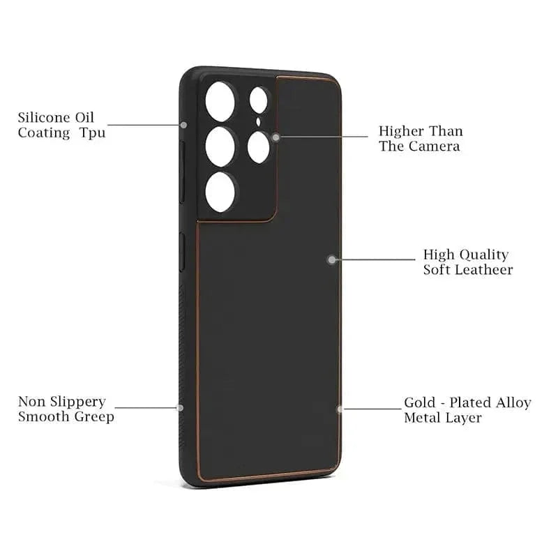 Electroplating PU Leather TPU Edge Hard Case for Samsung S21 Ultra