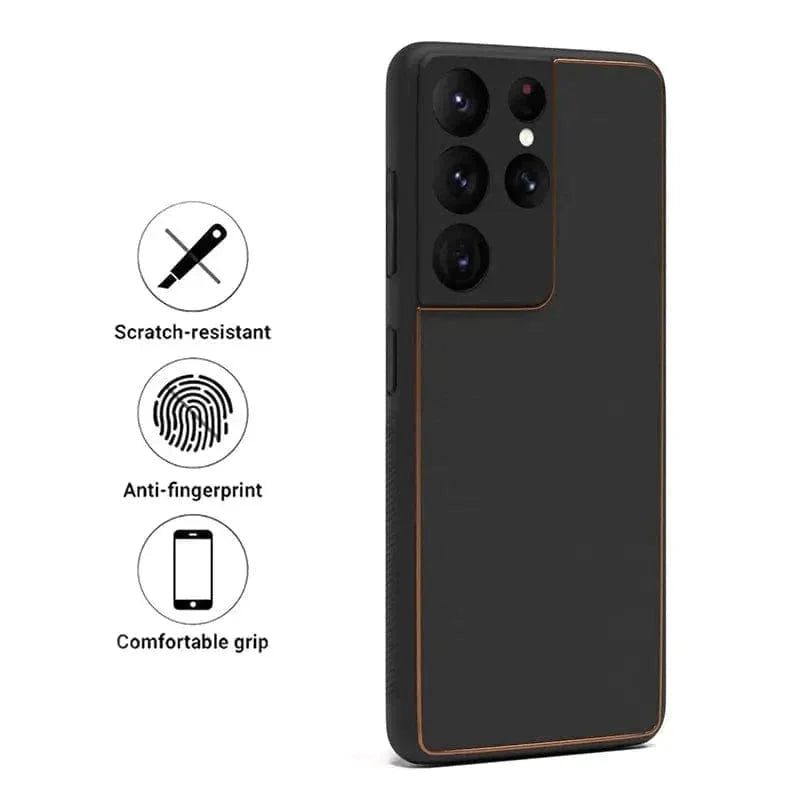 Electroplating PU Leather TPU Edge Hard Case for Samsung S21 Ultra