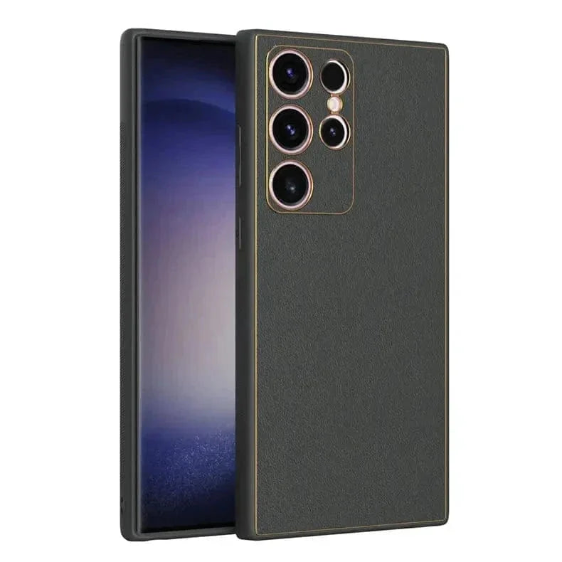 Electroplating PU Leather TPU Edge Hard Case for Samsung S21 Ultra