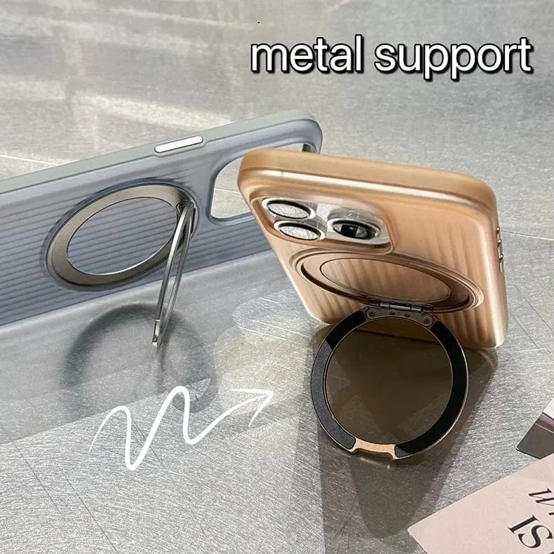 Fluted Texture Magnetic Kickstand Matte Case for iPhone 16 Pro Max