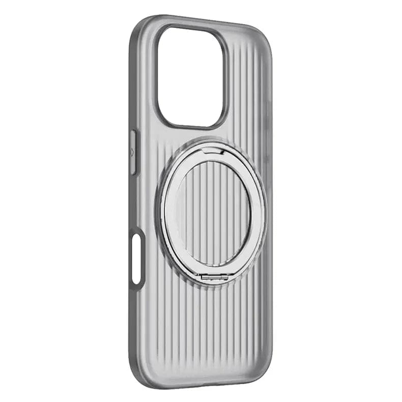 Fluted Texture Magnetic kickstand Matte Phone Back Case for Apple iPhone Back Cases iPhone 16 Pro Max / Silver / With MagSafe