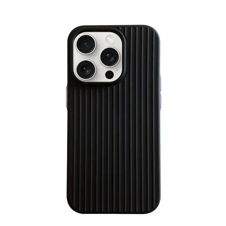 Fluted Texture Silicone Soft Touch MagSafe PC Case for iPhone 15 Plus Black Without MagSafe Back Cases