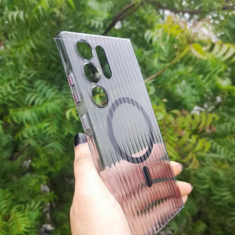 Fluted Texture MagSafe Transparent Case for Samsung S23 Ultra