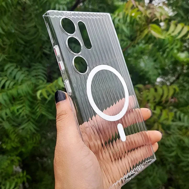 Fluted Texture MagSafe Transparent Case for Samsung S23 Ultra