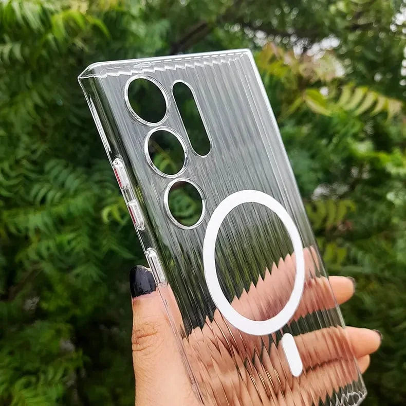 Fluted Texture MagSafe Transparent Case for Samsung S23 Ultra