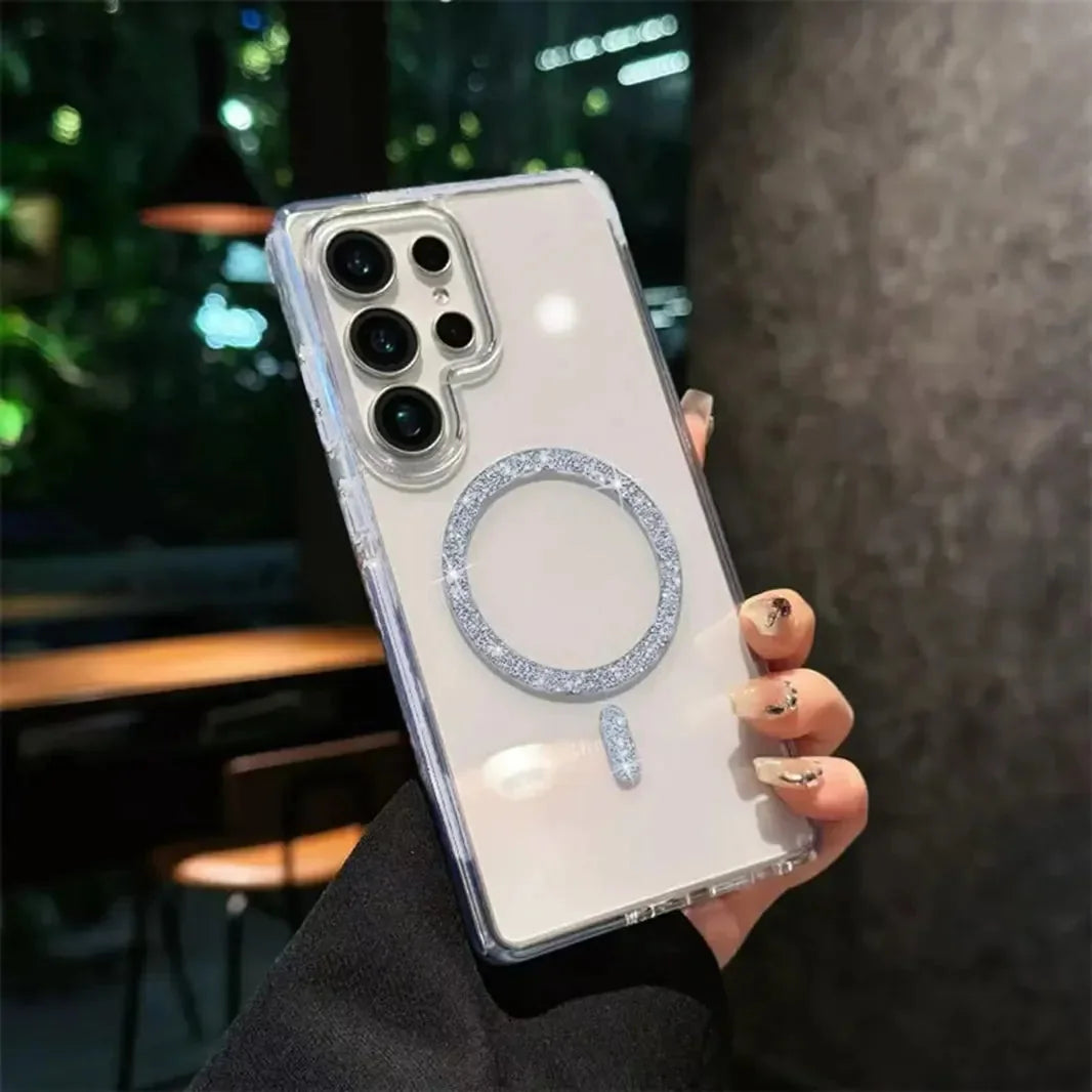 Glitter Ring Shiny Bling Magnetic Magsafe Hard Case for Samsung S24 Ultra