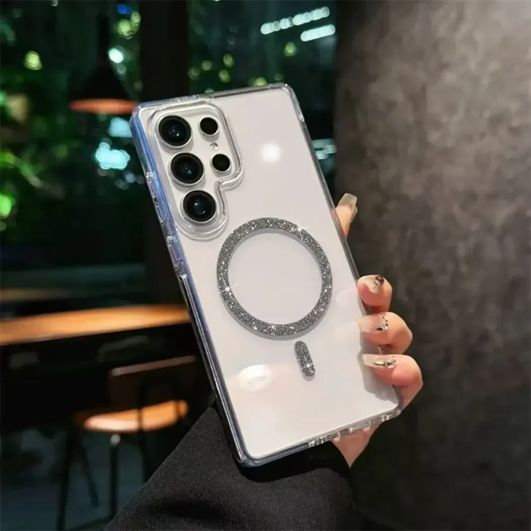 Glitter Ring Shiny Bling Magnetic Magsafe Hard Case for Samsung S25 Ultra