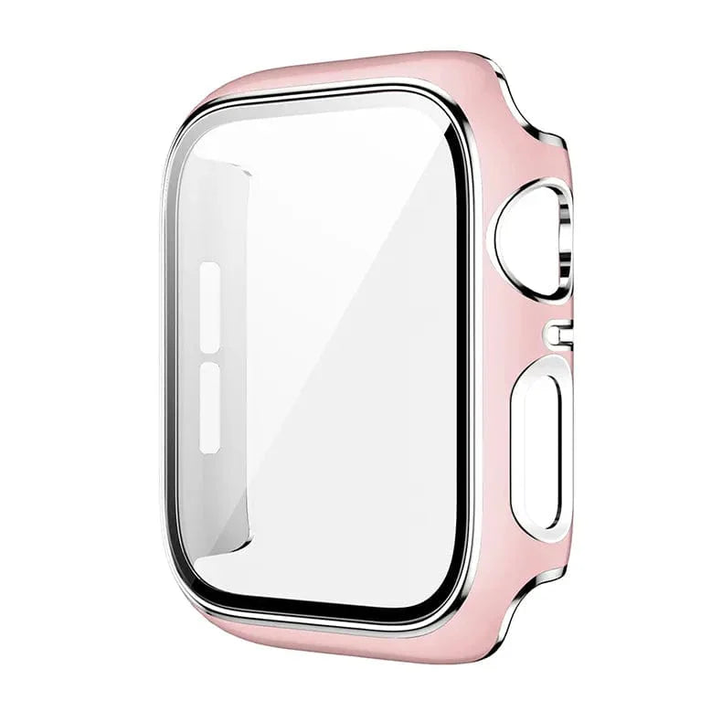 Glossy Chrome Hard PC Built-in Glass Screen Protector Watch Case for Apple Watch