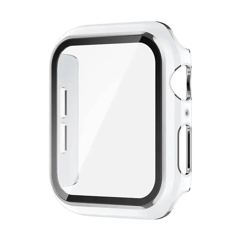 Glossy Chrome Hard PC Built-in Glass Screen Protector Watch Case for Apple Watch