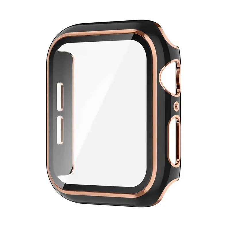 Glossy Chrome Hard PC Built-in Glass Screen Protector Watch Case for Apple Watch