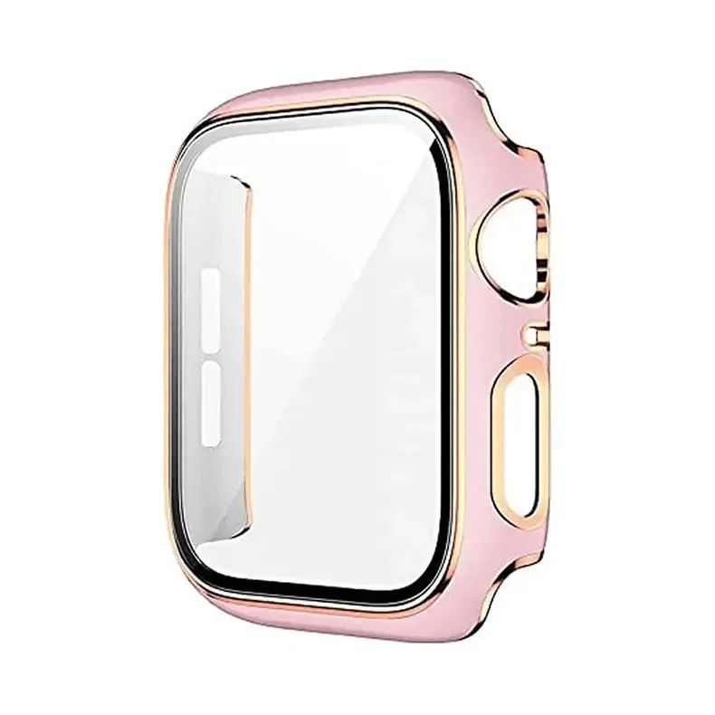 Glossy Chrome Hard PC Built-in Glass Screen Protector Watch Case for Apple Watch