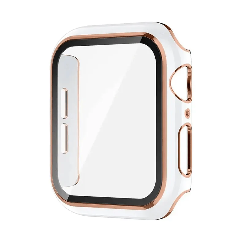 Glossy Chrome Hard PC Built-in Glass Screen Protector Watch Case for Apple Watch