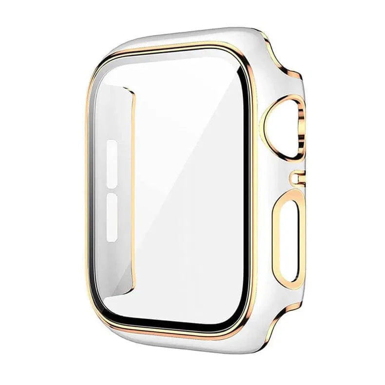 Glossy Chrome Hard PC Built-in Glass Screen Protector Watch Case for Apple Watch