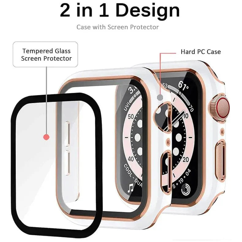 Glossy Chrome Hard PC Built-in Glass Screen Protector Watch Case for Apple Watch