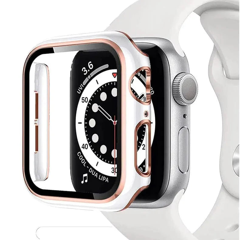 Glossy Chrome Hard PC Built-in Glass Screen Protector Watch Case for Apple Watch