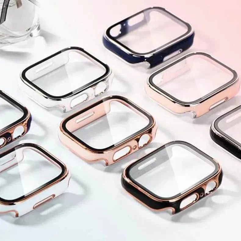 Glossy Chrome Hard PC Built-in Glass Screen Protector Watch Case for Apple Watch