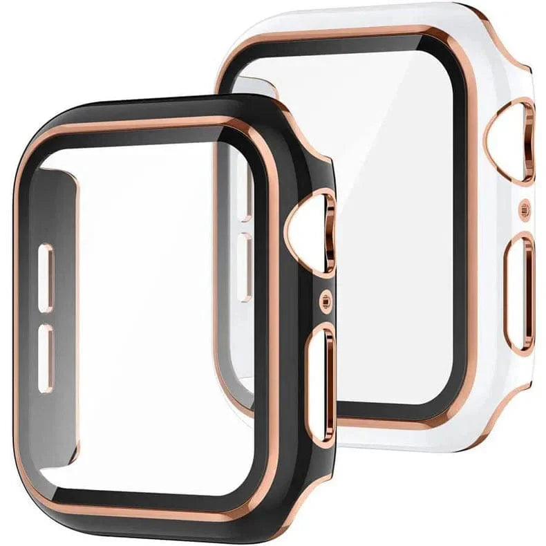 Glossy Chrome Hard PC Built-in Glass Screen Protector Watch Case for Apple Watch