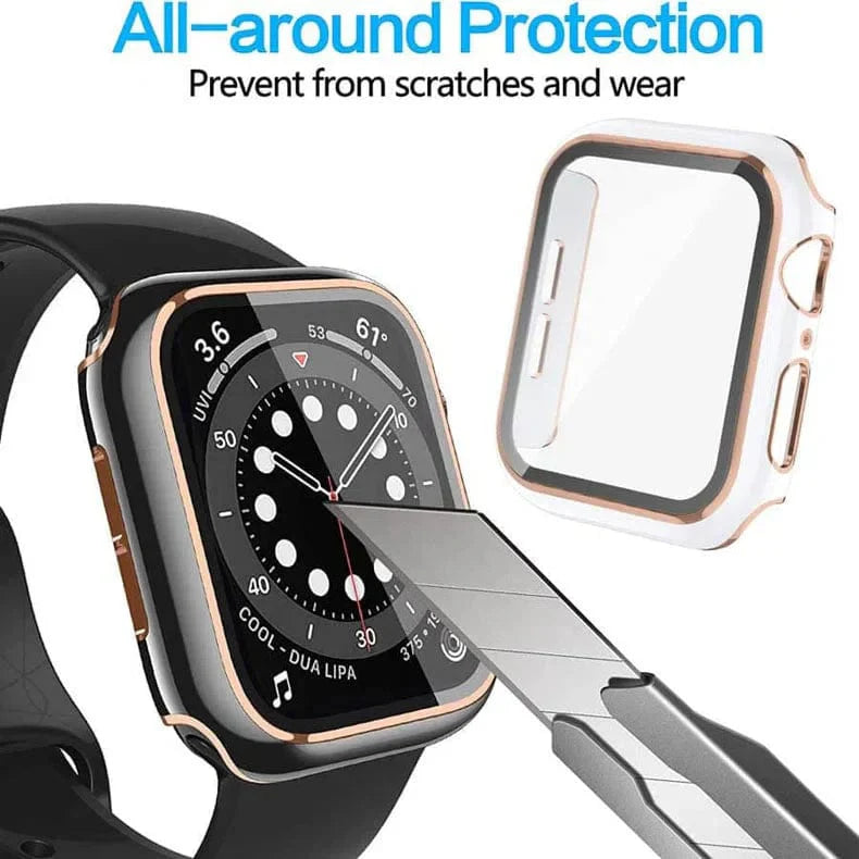 Glossy Chrome Hard PC Built-in Glass Screen Protector Watch Case for Apple Watch