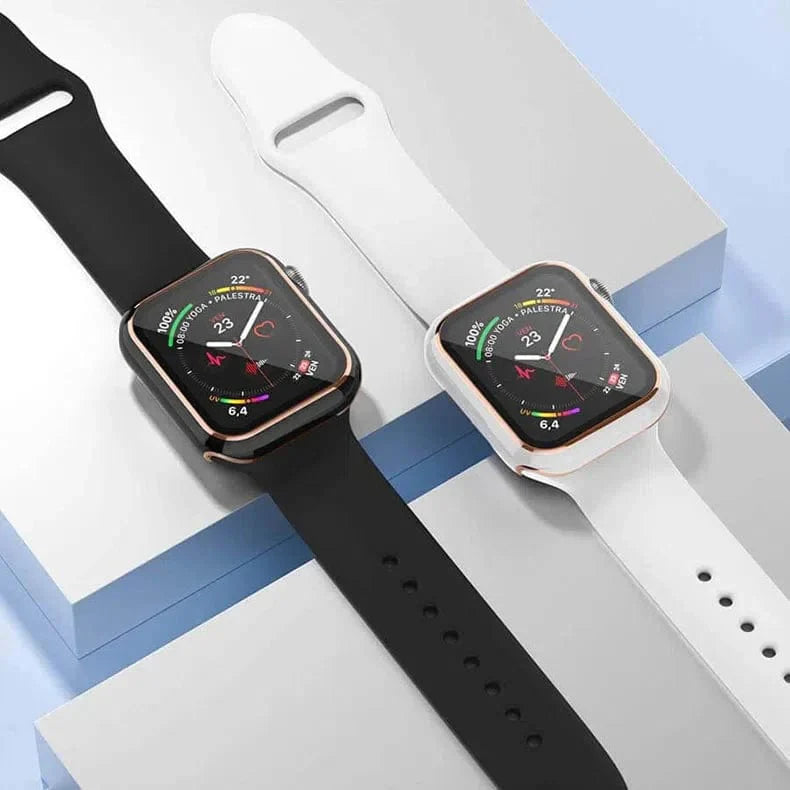 Glossy Chrome Hard PC Built-in Glass Screen Protector Watch Case for Apple Watch