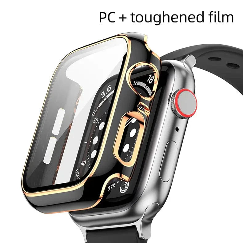 Glossy Chrome Hard PC Built-in Glass Screen Protector Watch Case for Apple Watch