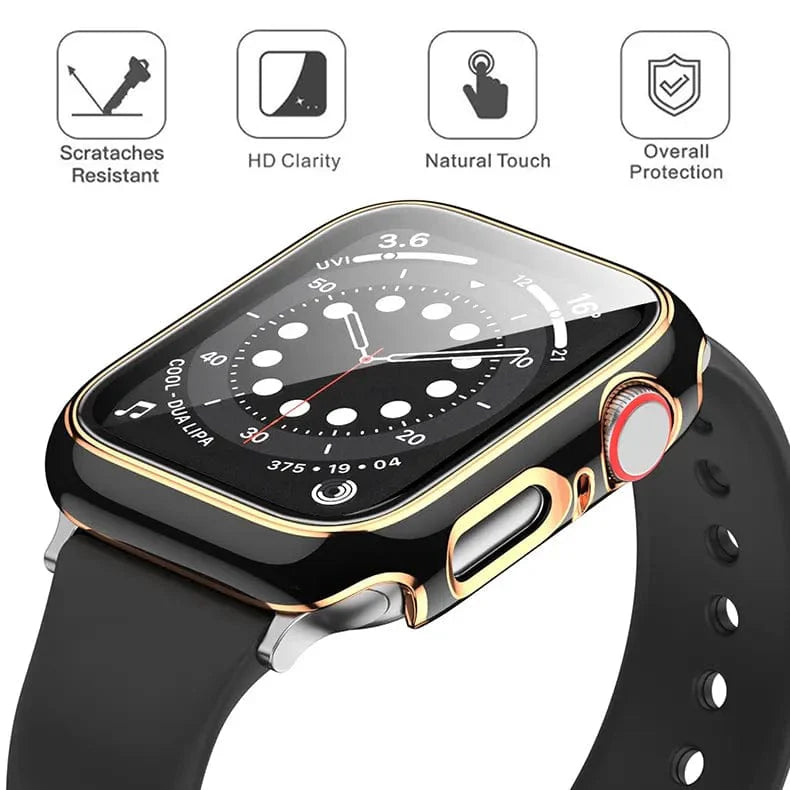 Glossy Chrome Hard PC Built-in Glass Screen Protector Watch Case for Apple Watch