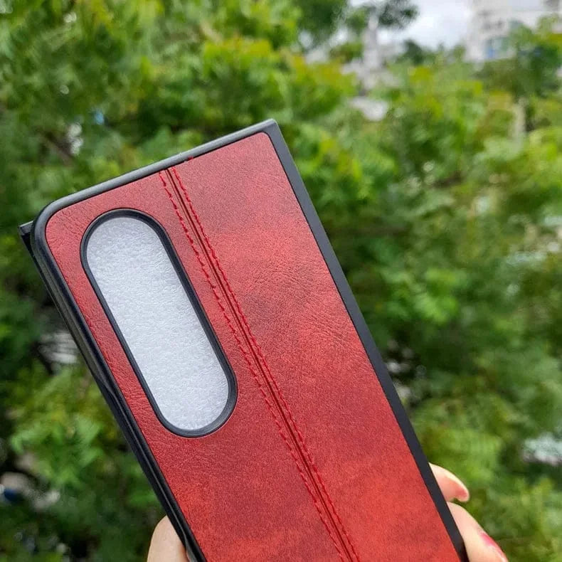 Glossy Stitched PU Leather Hard Case for Samsung Z Fold4